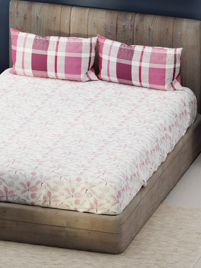 Bamboo Micro King Bedsheet With 2 Pillow Covers <small> (floral-white/pink)</small>