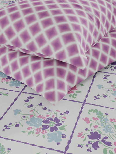 Bamboo Micro King Bedsheet With 2 Pillow Covers <small> (floral-white/violet)</small>