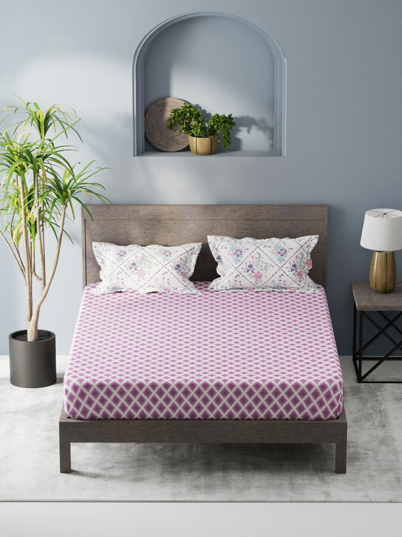 Bamboo Micro King Bedsheet With 2 Pillow Covers <small> (geometric-purple)</small>