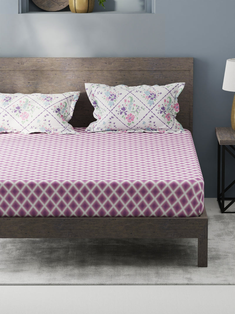 Bamboo Micro King Bedsheet With 2 Pillow Covers <small> (geometric-purple)</small>