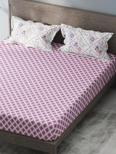 Bamboo Micro King Bedsheet With 2 Pillow Covers <small> (geometric-purple)</small>