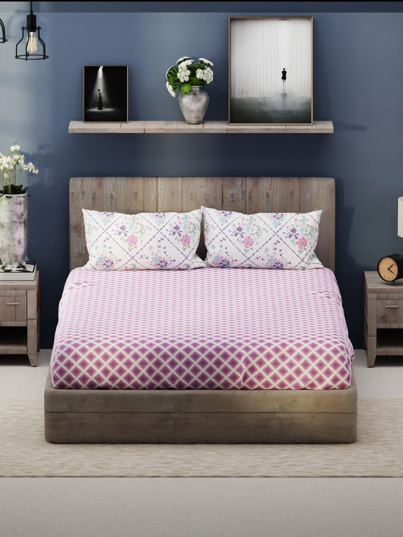 Bamboo Micro King Bedsheet With 2 Pillow Covers <small> (geometric-purple)</small>