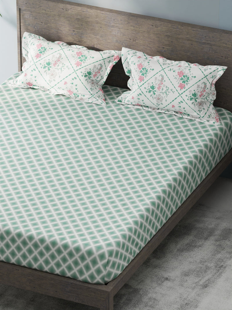 Bamboo Micro King Bedsheet With 2 Pillow Covers <small> (geometric-green)</small>