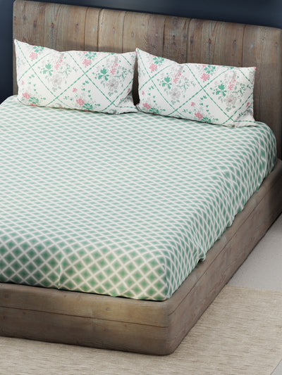 Bamboo Micro King Bedsheet With 2 Pillow Covers <small> (geometric-green)</small>