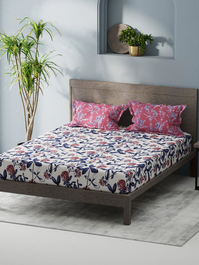 Bamboo Micro King Bedsheet With 2 Pillow Covers <small> (floral-pink/blue)</small>