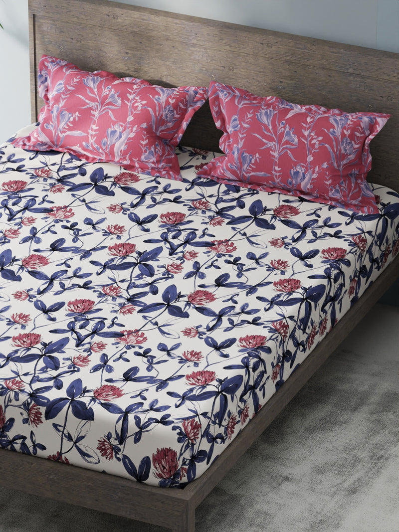 Bamboo Micro King Bedsheet With 2 Pillow Covers <small> (floral-pink/blue)</small>