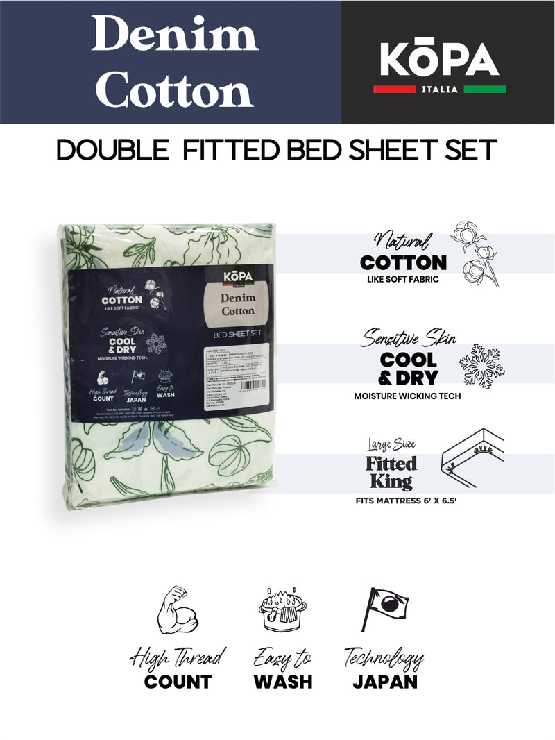 Bamboo Micro Fitted King Bedsheet With 2 Pillow Covers <small> (floral-navy/green)</small>