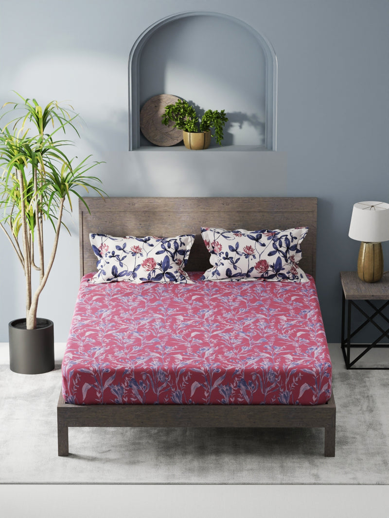 Bamboo Micro King Bedsheet With 2 Pillow Covers <small> (floral-rose/blue)</small>