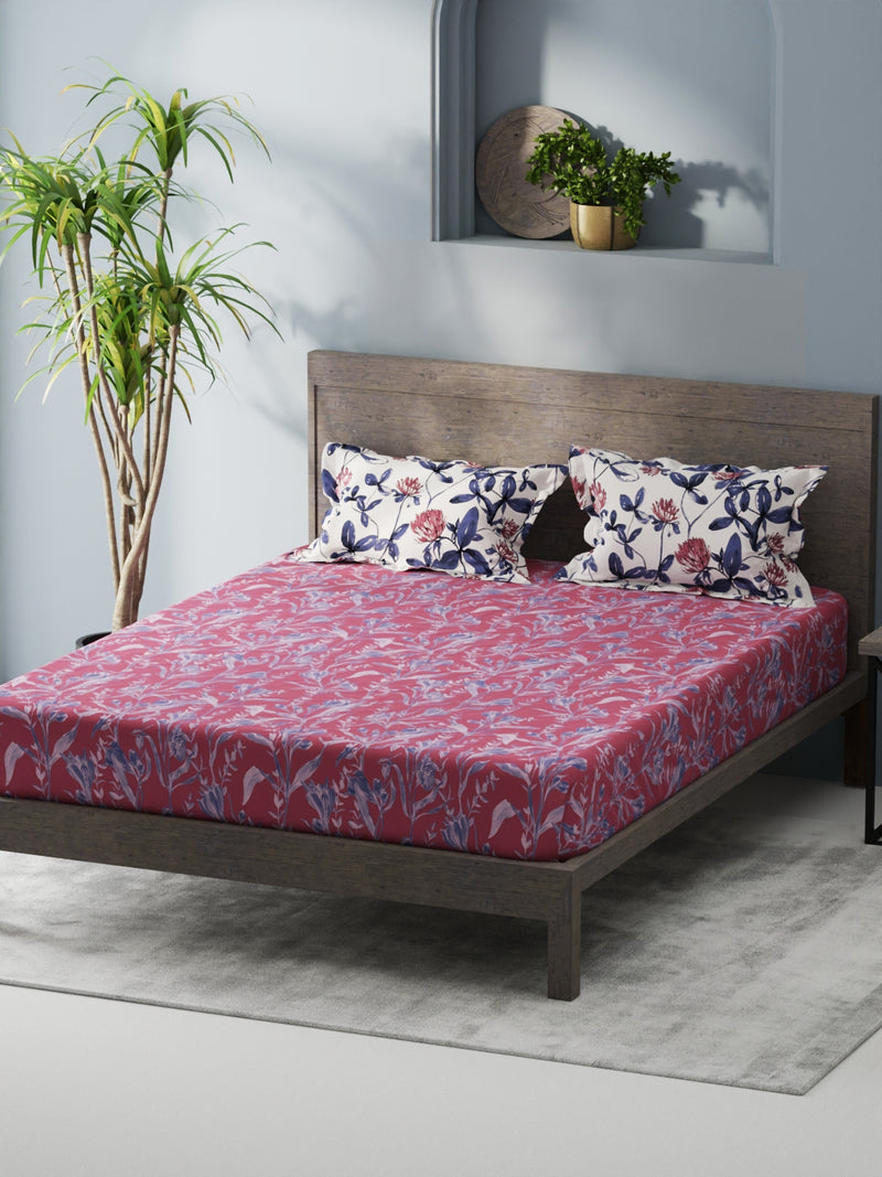 Bamboo Micro King Bedsheet With 2 Pillow Covers <small> (floral-rose/blue)</small>