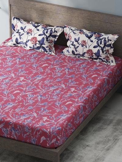 Bamboo Micro King Bedsheet With 2 Pillow Covers <small> (floral-rose/blue)</small>