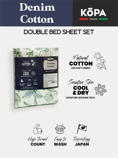 Bamboo Micro King Bedsheet With 2 Pillow Covers <small> (floral-rose/blue)</small>