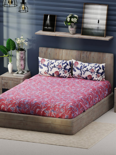 Bamboo Micro King Bedsheet With 2 Pillow Covers <small> (floral-rose/blue)</small>