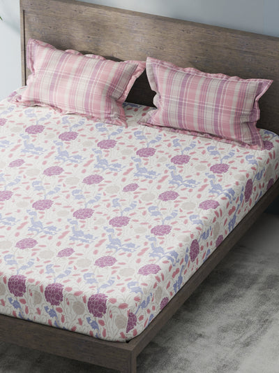 Bamboo Micro King Bedsheet With 2 Pillow Covers <small> (floral-white/lilac)</small>