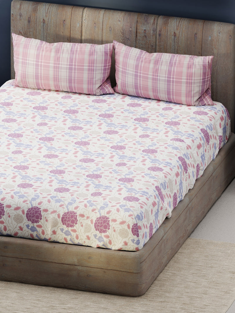 Bamboo Micro King Bedsheet With 2 Pillow Covers <small> (floral-white/lilac)</small>