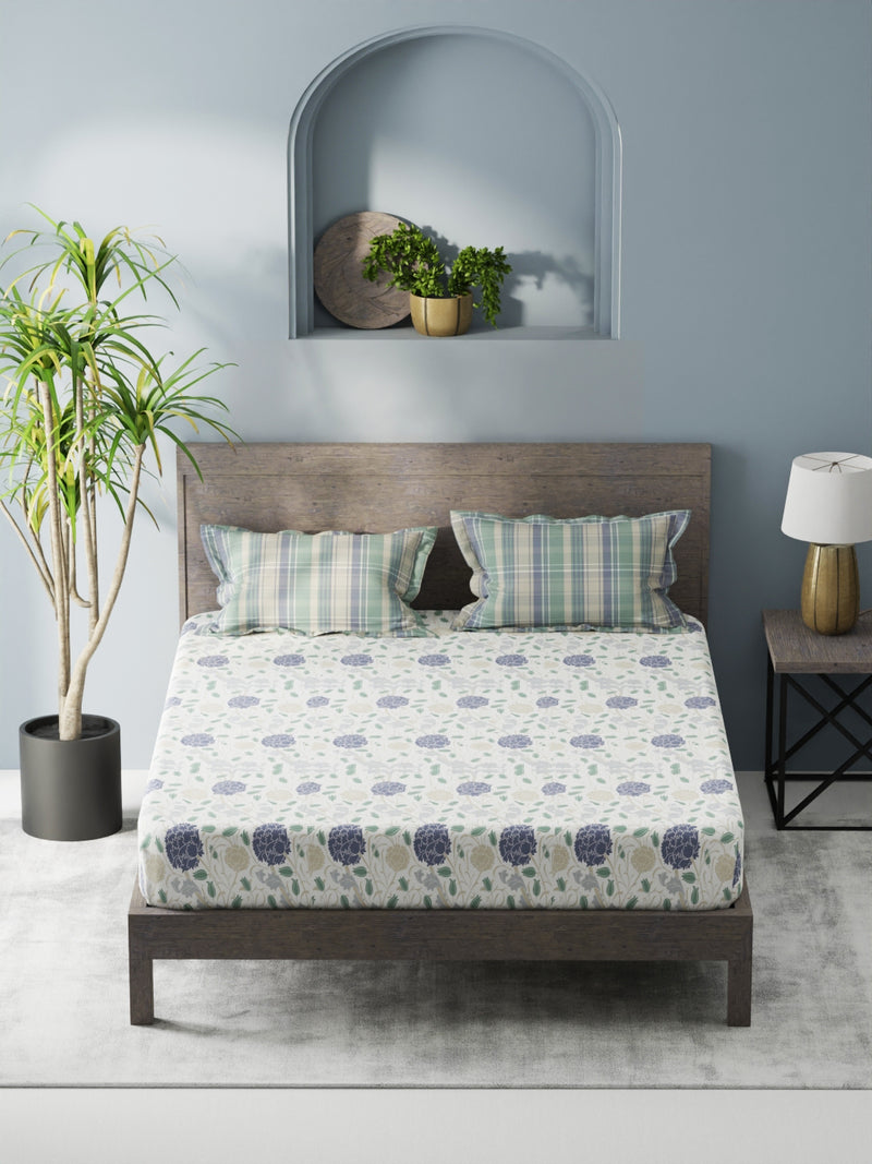 Bamboo Micro King Bedsheet With 2 Pillow Covers <small> (floral-white/blue)</small>