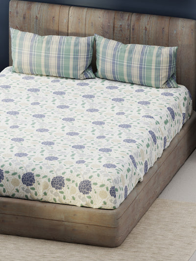 Bamboo Micro King Bedsheet With 2 Pillow Covers <small> (floral-white/blue)</small>