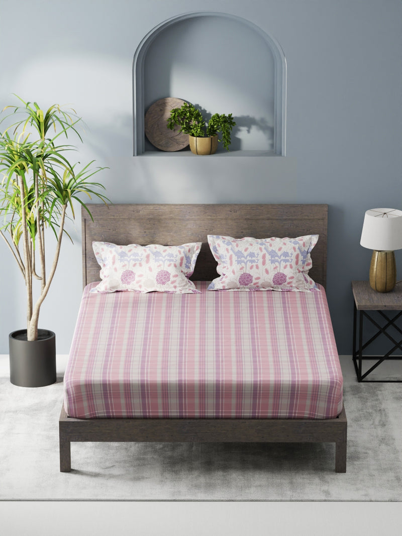 Bamboo Micro King Bedsheet With 2 Pillow Covers <small> (checks-pink/purple)</small>