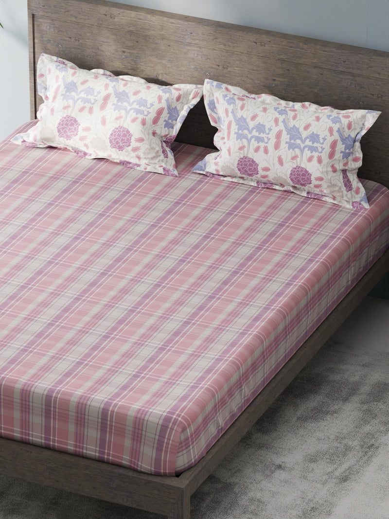 Bamboo Micro King Bedsheet With 2 Pillow Covers <small> (checks-pink/purple)</small>