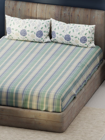 Bamboo Micro King Bedsheet With 2 Pillow Covers <small> (checks-green/blue)</small>