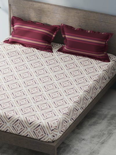 Bamboo Micro King Bedsheet With 2 Pillow Covers <small> (geometric-burgundy)</small>