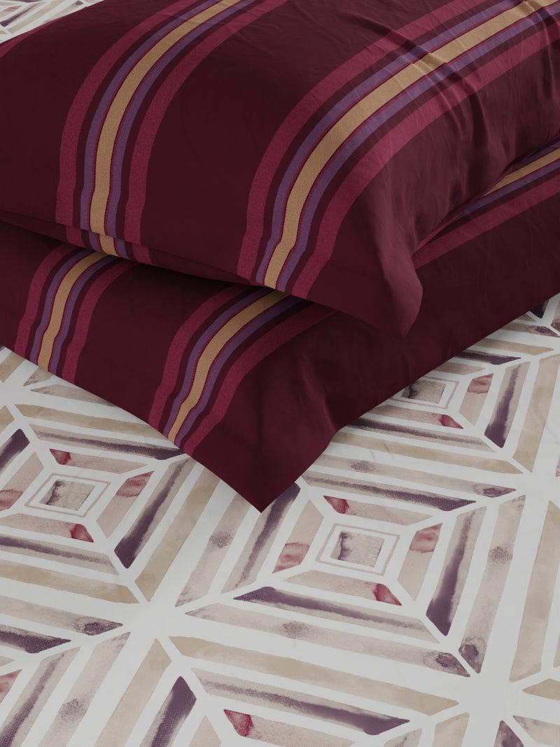 Bamboo Micro King Bedsheet With 2 Pillow Covers <small> (geometric-burgundy)</small>