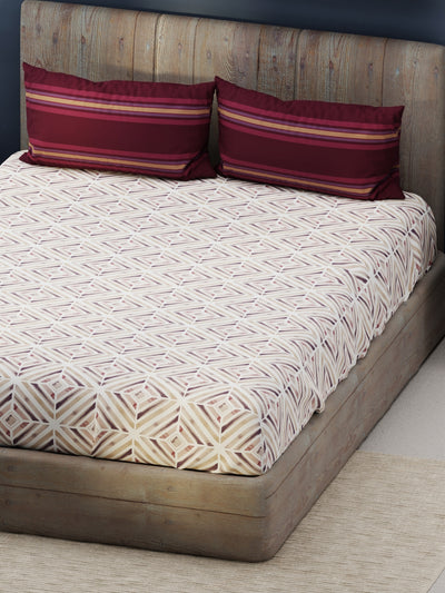 Bamboo Micro King Bedsheet With 2 Pillow Covers <small> (geometric-burgundy)</small>