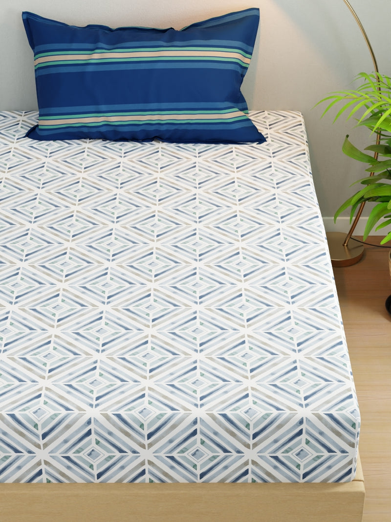 Extra Smooth Micro Single Bedsheet With 1 Pillow Cover <small> (geometric-blue)</small>