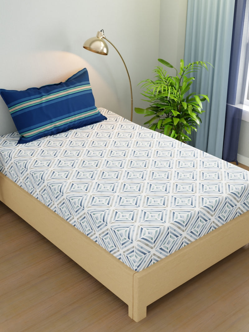 Extra Smooth Micro Single Bedsheet With 1 Pillow Cover <small> (geometric-blue)</small>