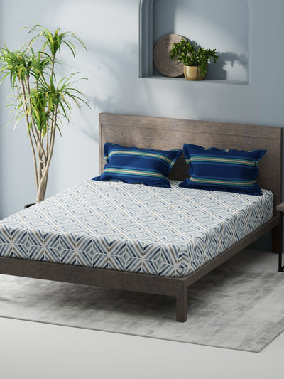 Bamboo Micro King Bedsheet With 2 Pillow Covers <small> (geometric-blue)</small>