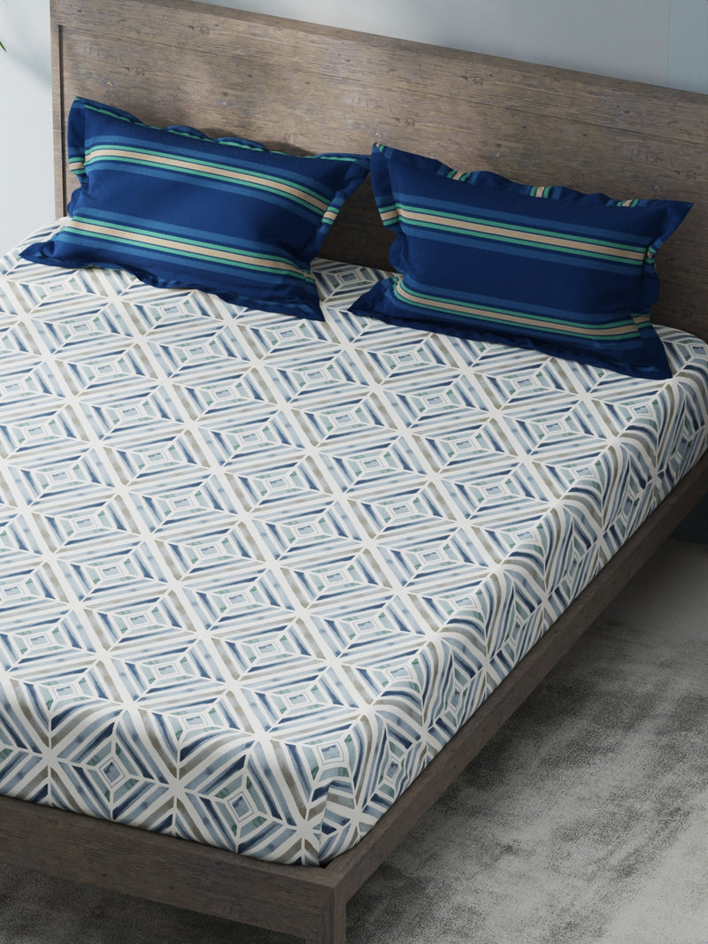 Bamboo Micro King Bedsheet With 2 Pillow Covers <small> (geometric-blue)</small>