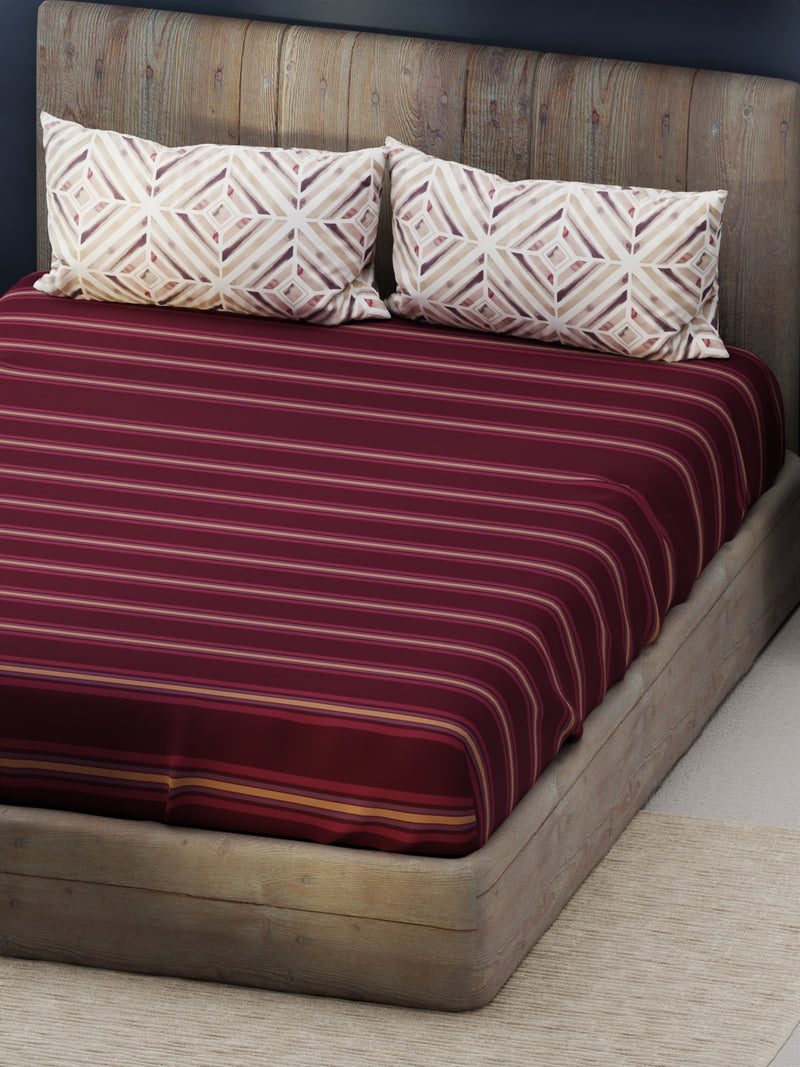 Bamboo Micro King Bedsheet With 2 Pillow Covers <small> (stripe-wine)</small>