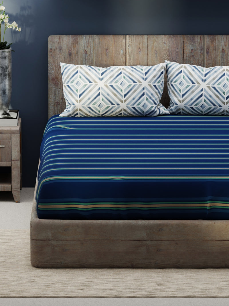 Bamboo Micro King Bedsheet With 2 Pillow Covers <small> (stripe-dk.blue)</small>