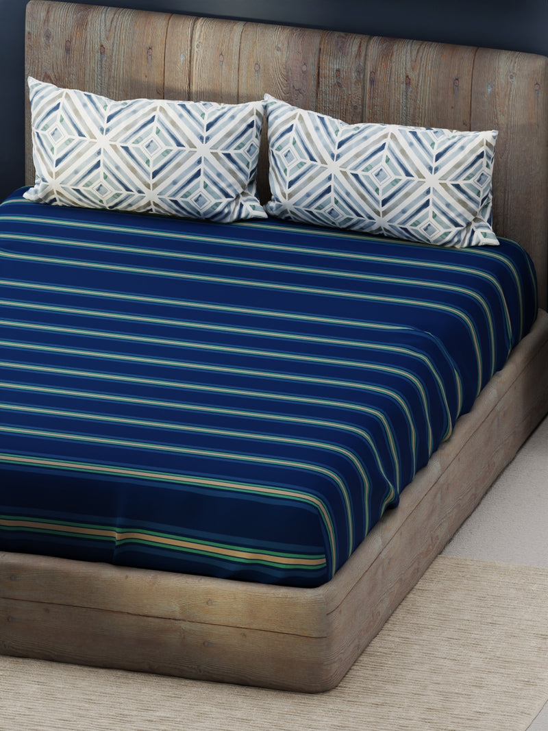 Bamboo Micro King Bedsheet With 2 Pillow Covers <small> (stripe-dk.blue)</small>