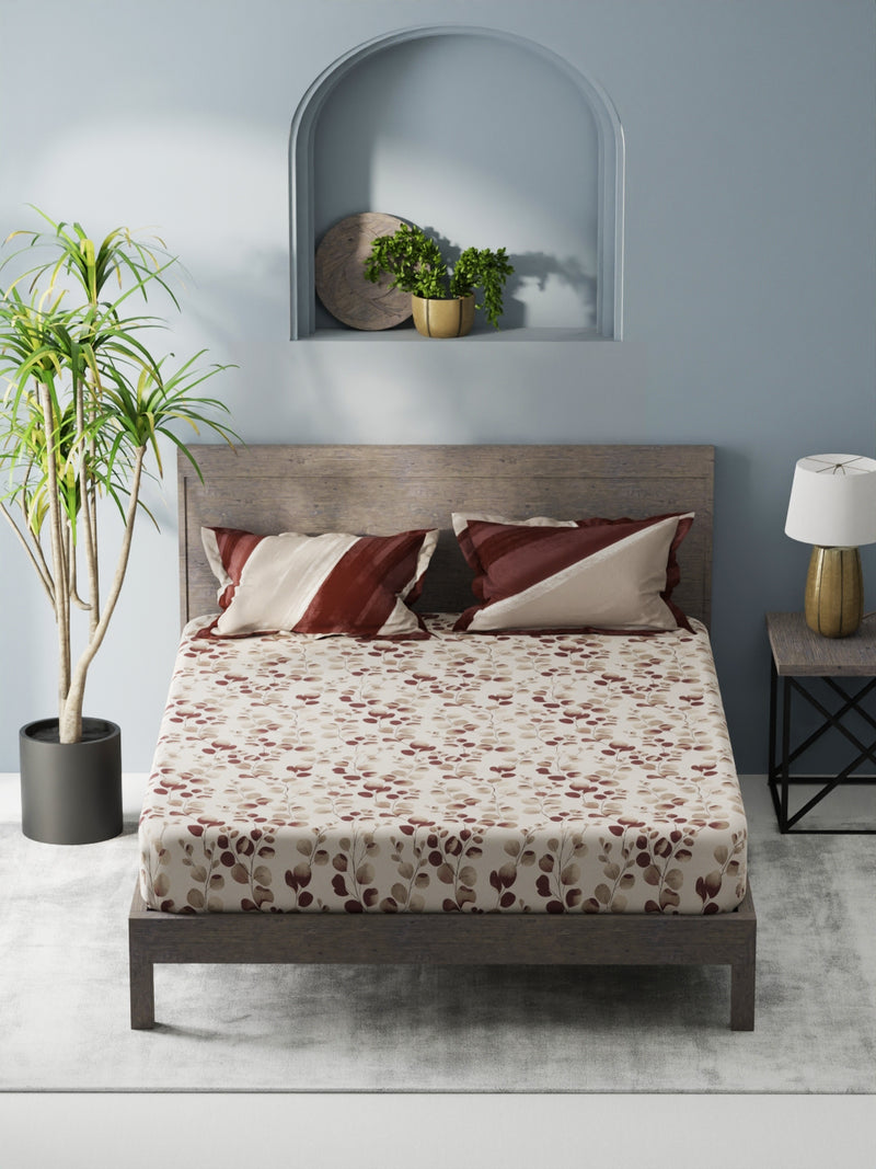 Bamboo Micro King Bedsheet With 2 Pillow Covers <small> (floral-brown)</small>