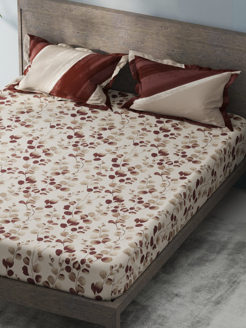 Bamboo Micro King Bedsheet With 2 Pillow Covers <small> (floral-brown)</small>