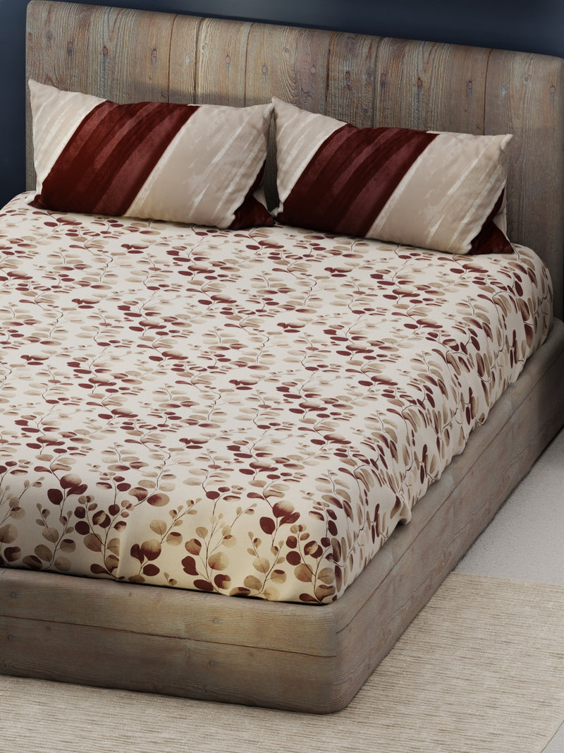 Bamboo Micro King Bedsheet With 2 Pillow Covers <small> (floral-brown)</small>