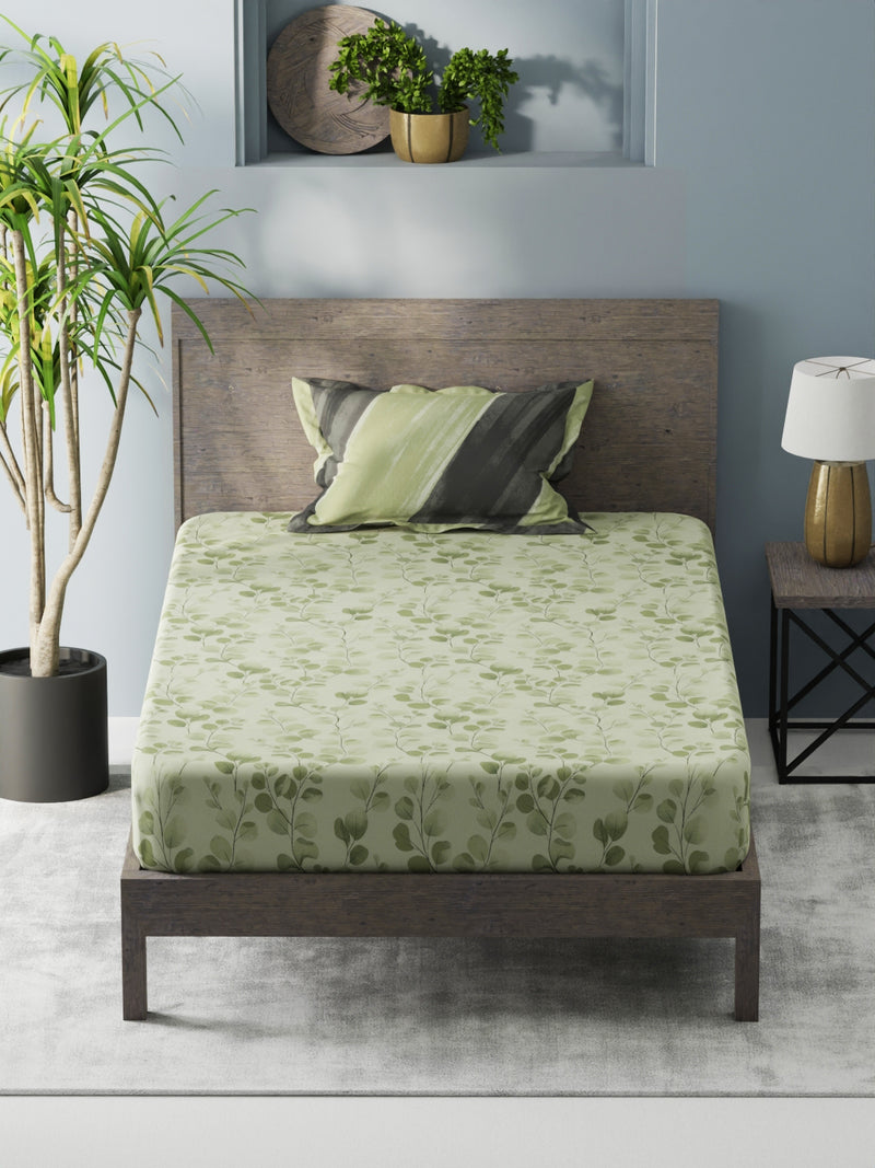 Bamboo Micro Single Bedsheet With 1 Pillow Covers <small> (floral-green)</small>