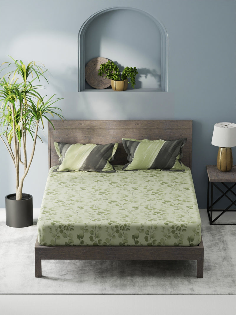 Bamboo Micro King Bedsheet With 2 Pillow Covers <small> (floral-green)</small>