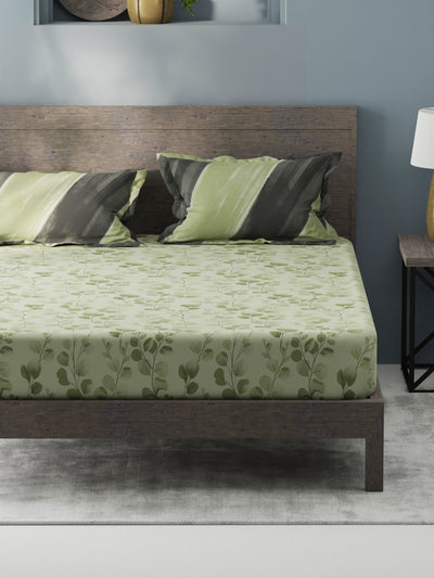 Bamboo Micro King Bedsheet With 2 Pillow Covers <small> (floral-green)</small>