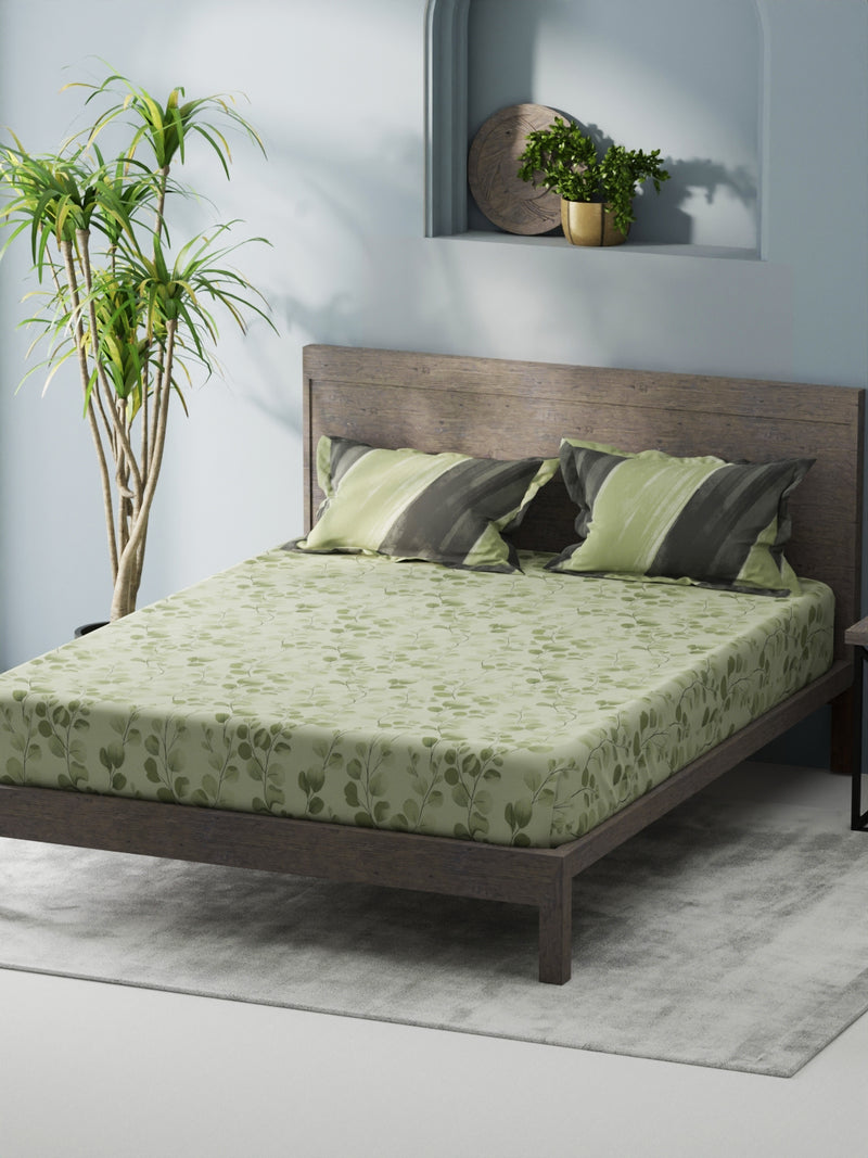 Bamboo Micro King Bedsheet With 2 Pillow Covers <small> (floral-green)</small>