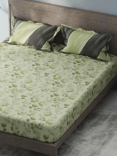 Bamboo Micro King Bedsheet With 2 Pillow Covers <small> (floral-green)</small>