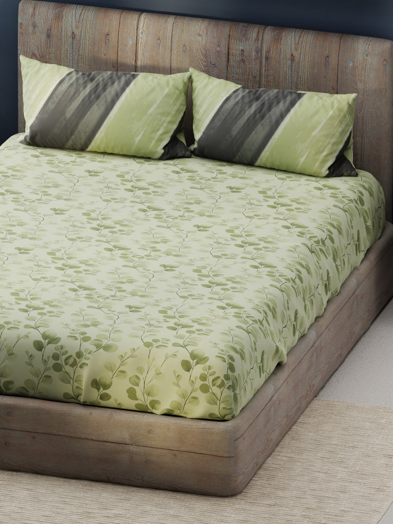 Bamboo Micro King Bedsheet With 2 Pillow Covers <small> (floral-green)</small>