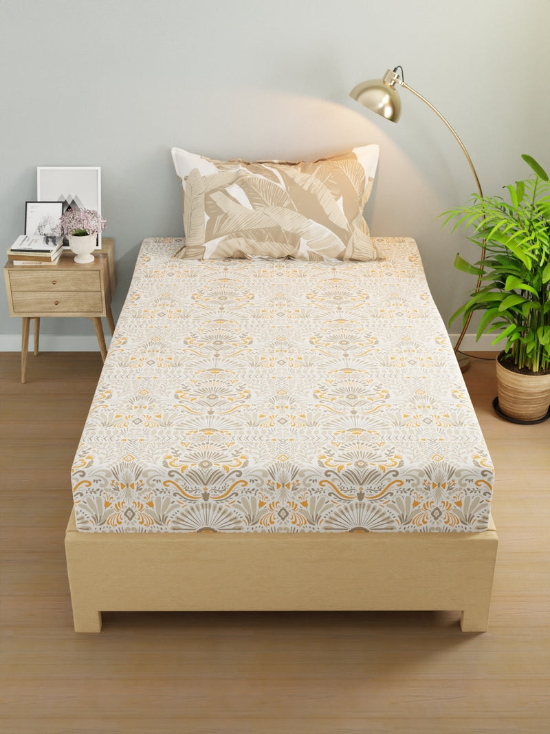 Extra Smooth Micro Single Bedsheet With 1 Pillow Cover <small> (ornamental-grey/yellow)</small>