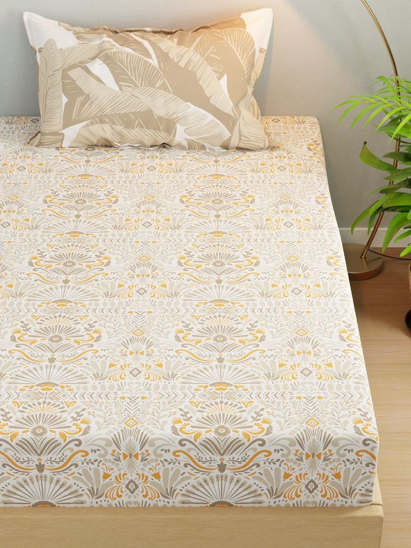 Extra Smooth Micro Single Bedsheet With 1 Pillow Cover <small> (ornamental-grey/yellow)</small>