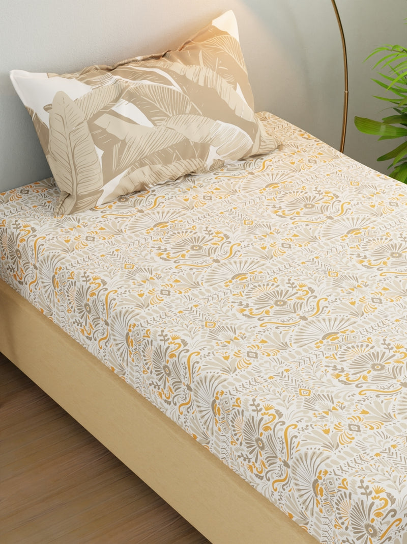 Extra Smooth Micro Single Bedsheet With 1 Pillow Cover <small> (ornamental-grey/yellow)</small>