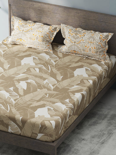 Bamboo Micro King Bedsheet With 2 Pillow Covers <small> (floral-sand)</small>