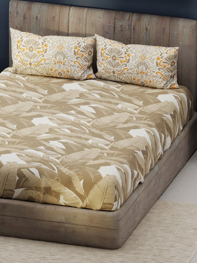 Bamboo Micro King Bedsheet With 2 Pillow Covers <small> (floral-sand)</small>