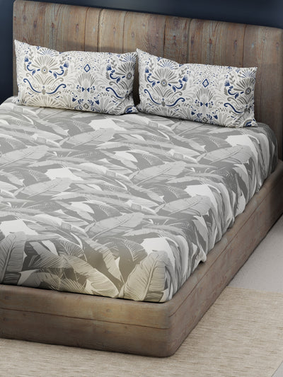 Bamboo Micro King Bedsheet With 2 Pillow Covers <small> (floral-grey)</small>