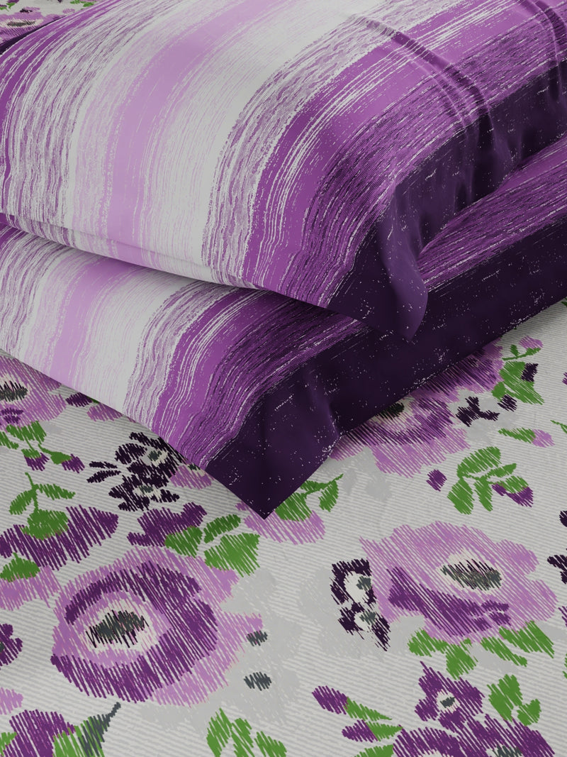 Extra Smooth Micro Double Bedsheet With 2 Pillow Covers <small> (floral-grey/purple)</small>