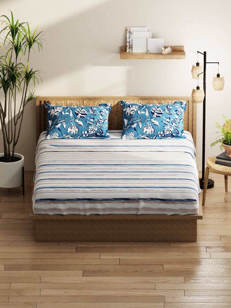 Extra Smooth Micro Double Bedsheet With 2 Pillow Covers <small> (stripe-grey/blue)</small>